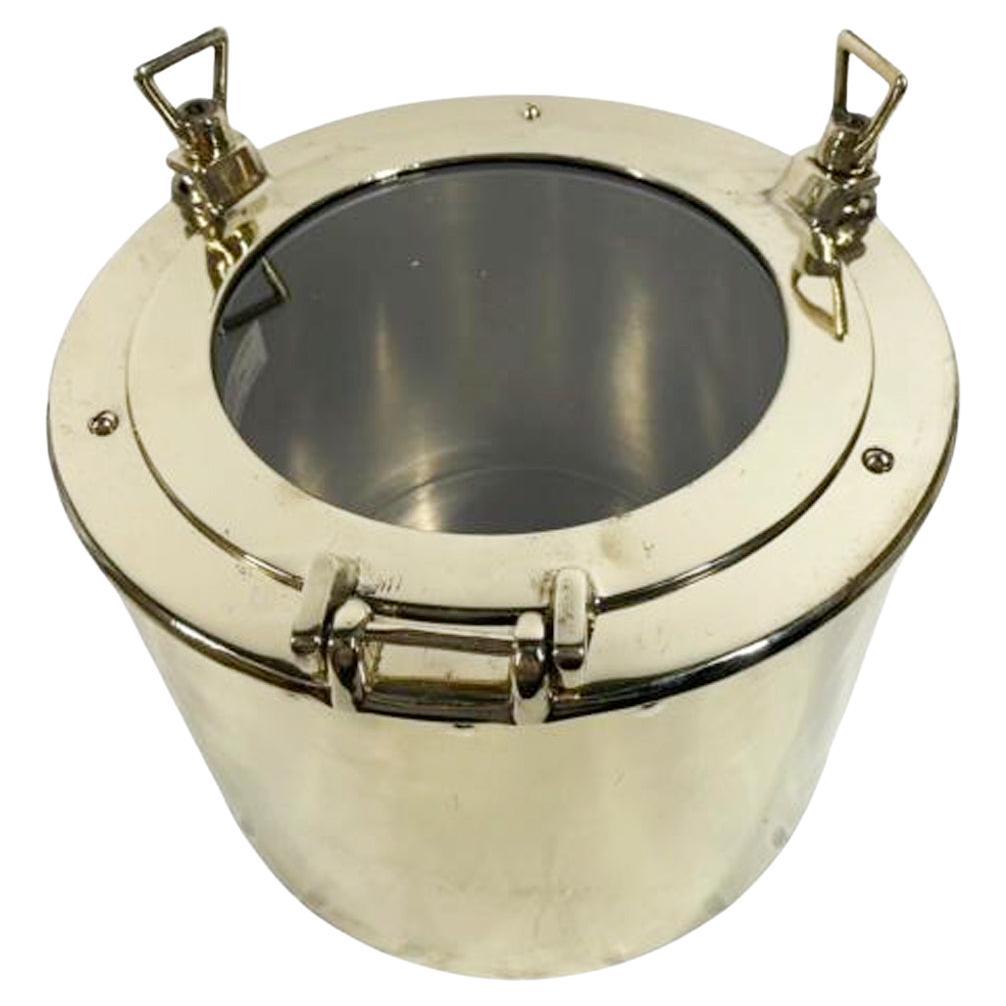 Vintage Brass "Porthole" Ice Bucket Marked "Nauticalia / Made in England" For Sale