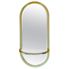 Vintage Brass Racetrack Wall Mirror with Shelf by D.I.A. a-la Milo Baughman