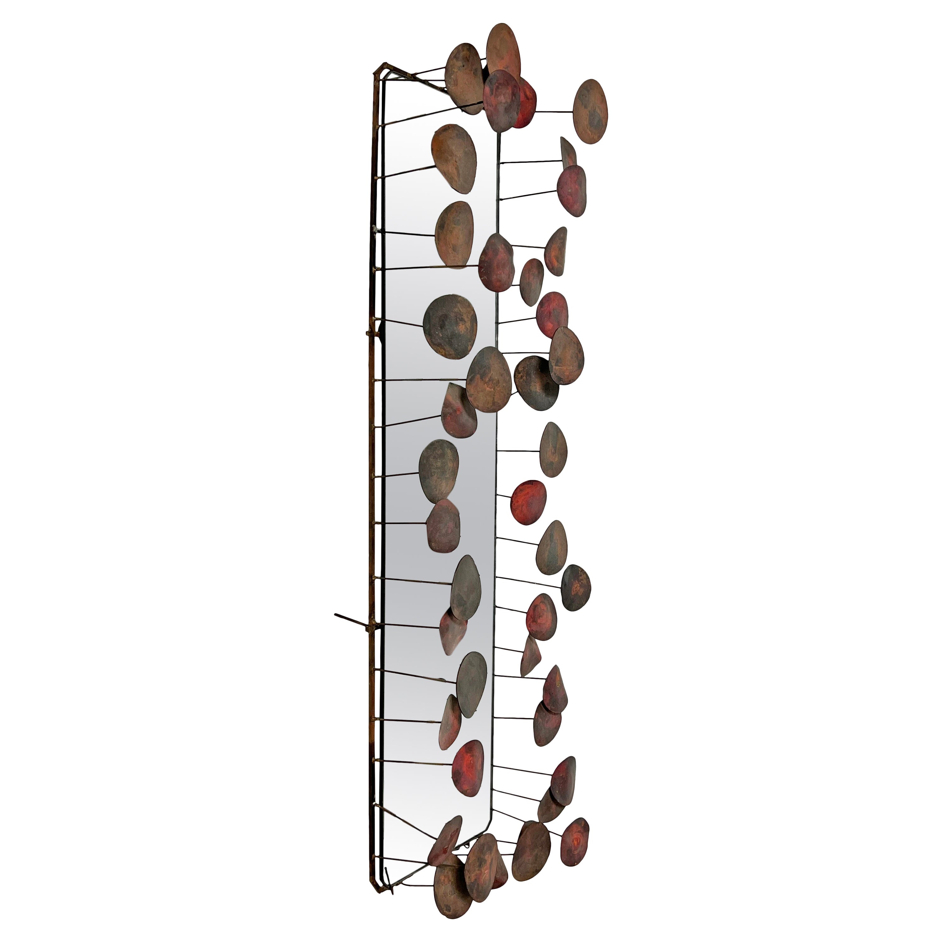 Vintage Brass Raindrops Accent Mirror in the Style of Curtis Jere Ca. 1970s