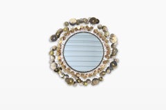 Vintage Brass “Raindrops” Wall Mirror by Curtis Jere, Signed