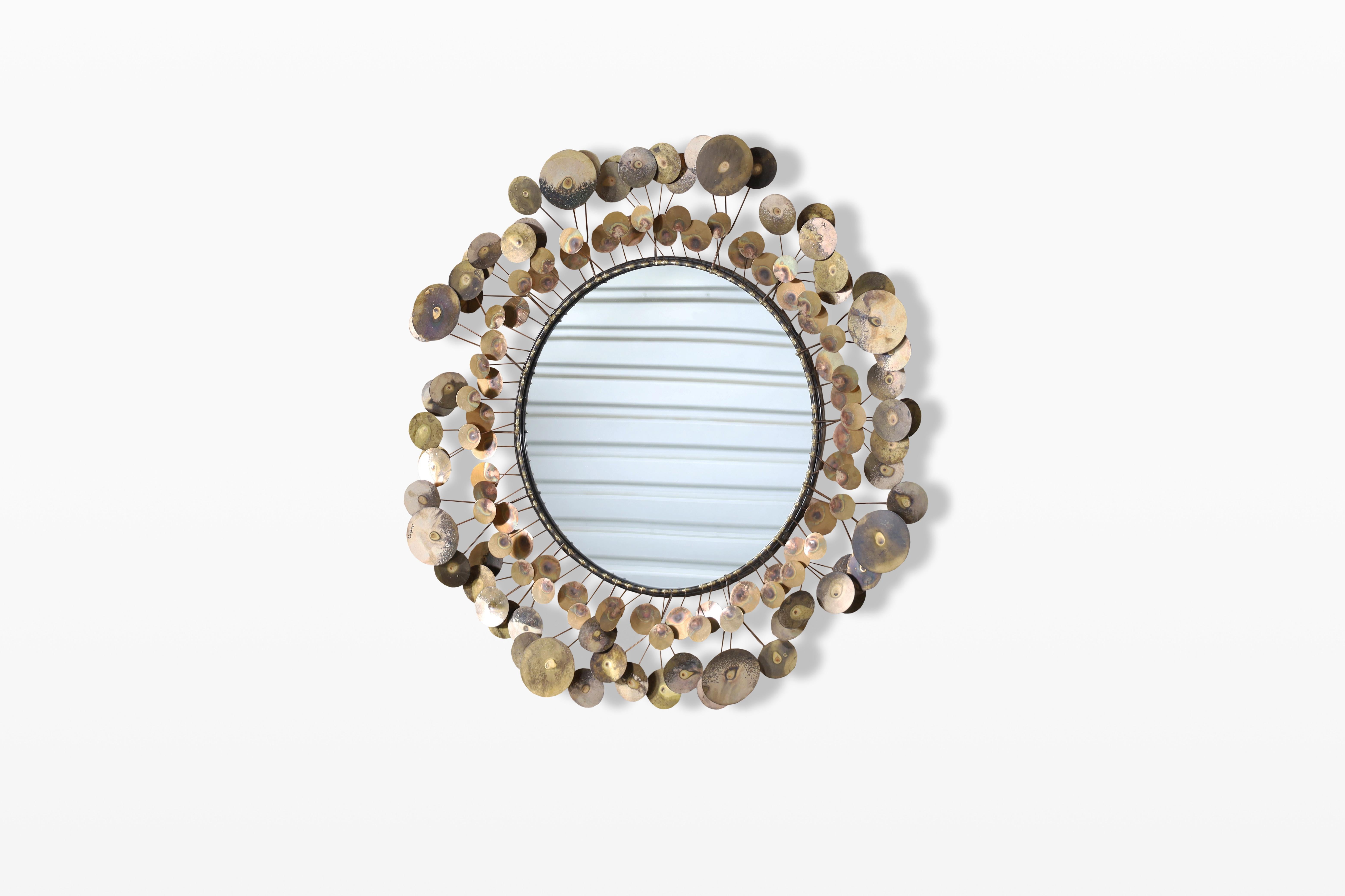 Fine XX secolo Specchio da parete in ottone vintage 