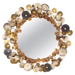 Vintage Brass "Raindrops" Wall Mirror by Curtis Jere, Signed