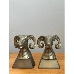 Vintage Brass Ram Bust Bookends - A Pair