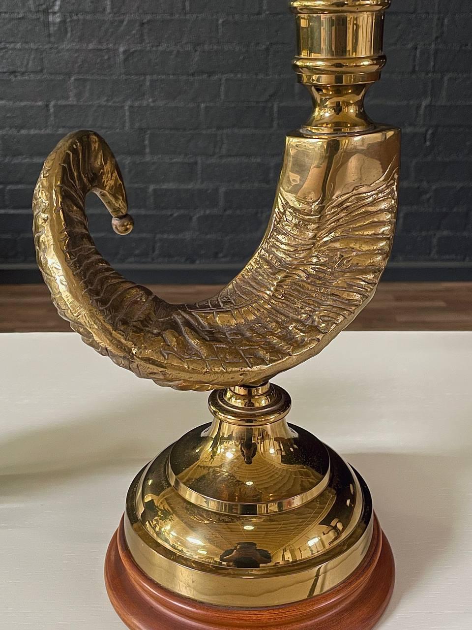Vintage Brass Ram Horn Table Lamp 4