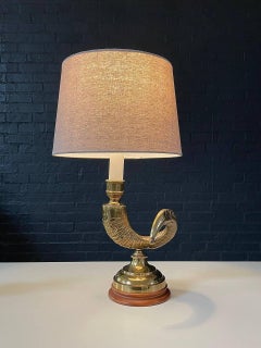 Vintage Brass Ram Horn Table Lamp