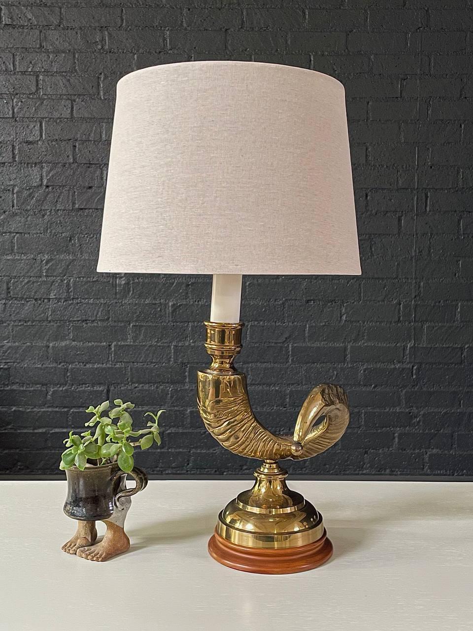 American Vintage Brass Ram Horn Table Lamp