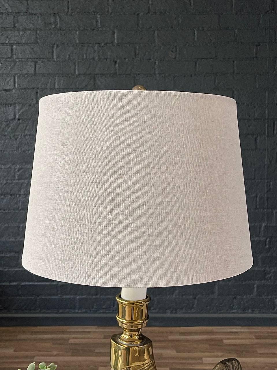 Mid-20th Century Vintage Brass Ram Horn Table Lamp