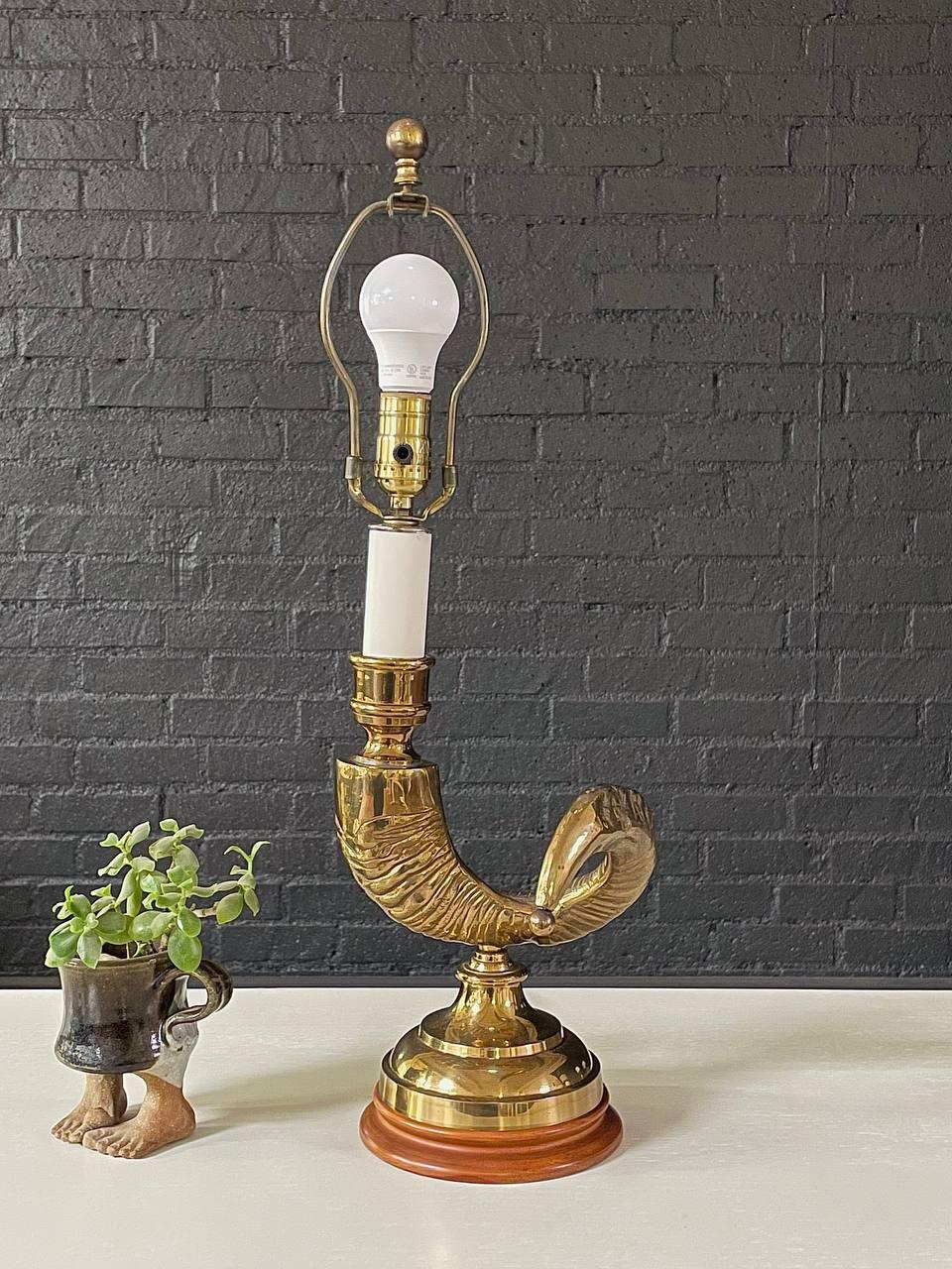 Vintage Brass Ram Horn Table Lamp 1