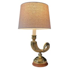 Vintage Brass Ram Horn Table Lamp