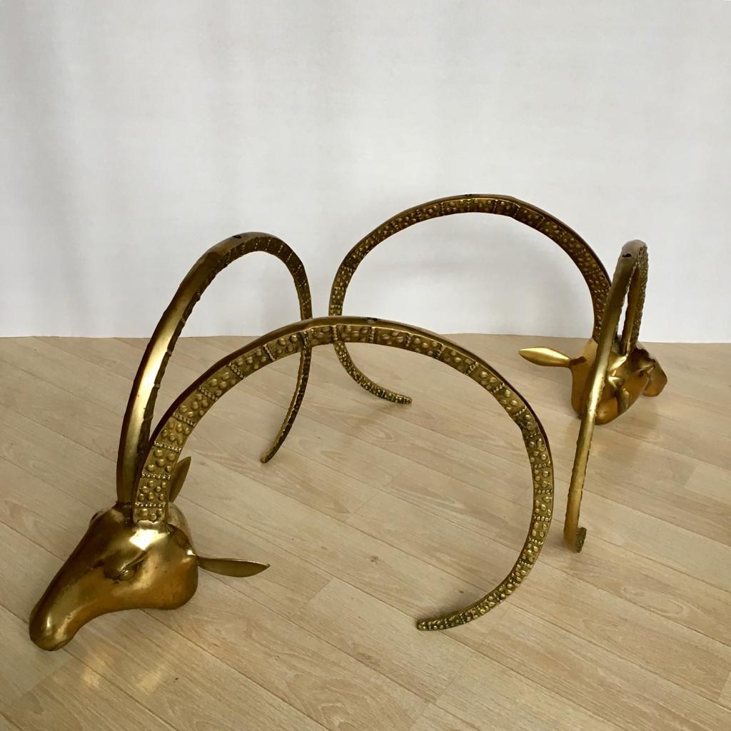 Regency Vintage Brass Ram or Ibex Heads Coffee Table Base in the Alain Chervet Style For Sale