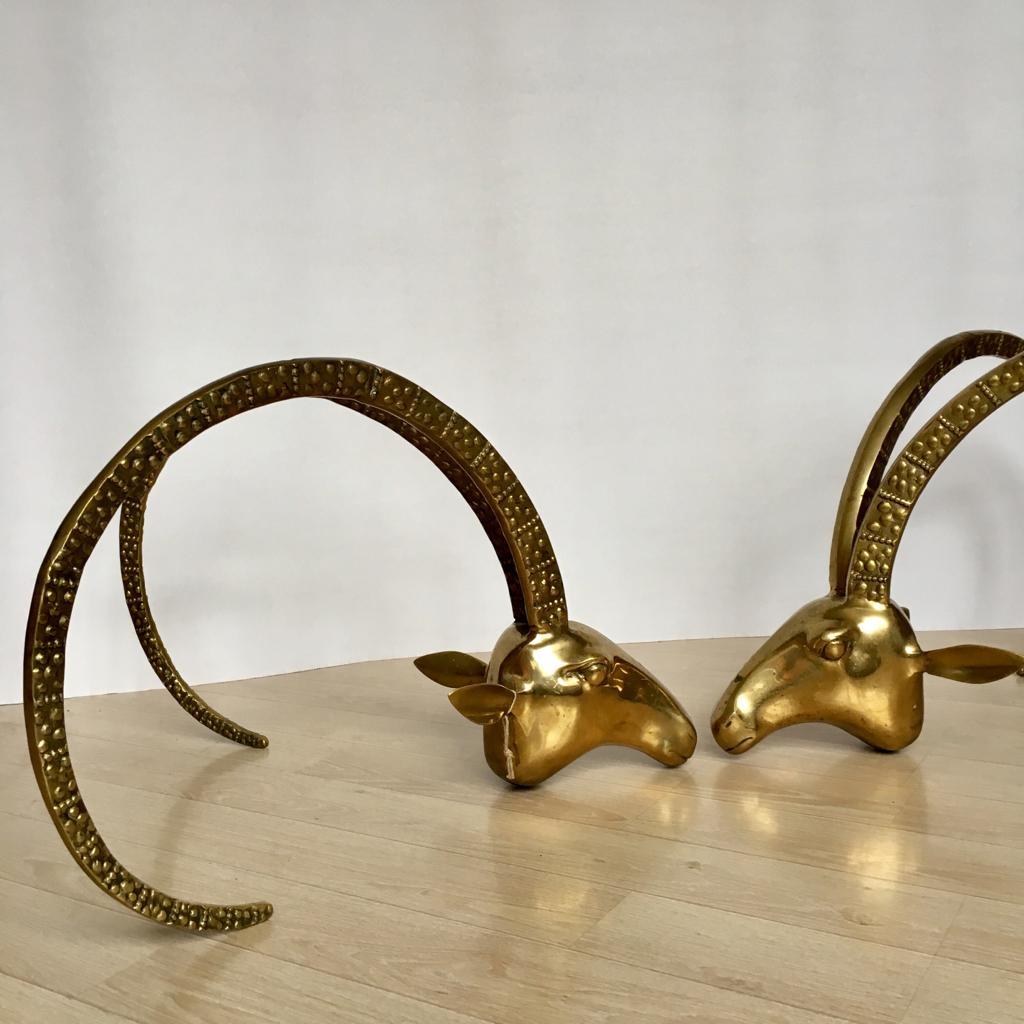 Vintage Brass Ram or Ibex Heads Coffee Table Base in the Alain Chervet Style In Good Condition For Sale In Riga, Latvia