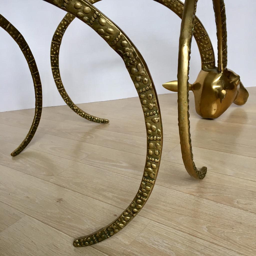 Late 20th Century Vintage Brass Ram or Ibex Heads Coffee Table Base in the Alain Chervet Style For Sale