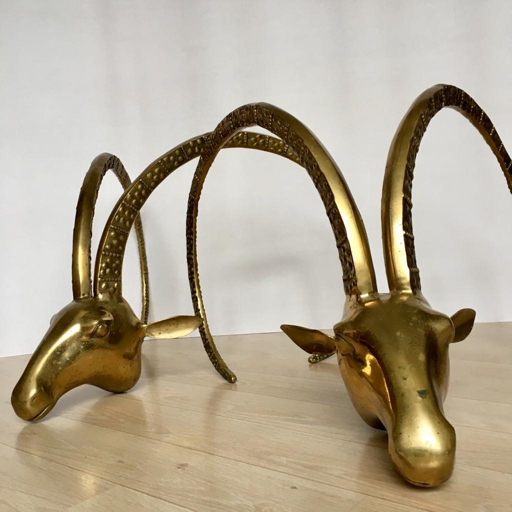 Vintage Brass Ram or Ibex Heads Coffee Table Base in the Alain Chervet Style For Sale 1