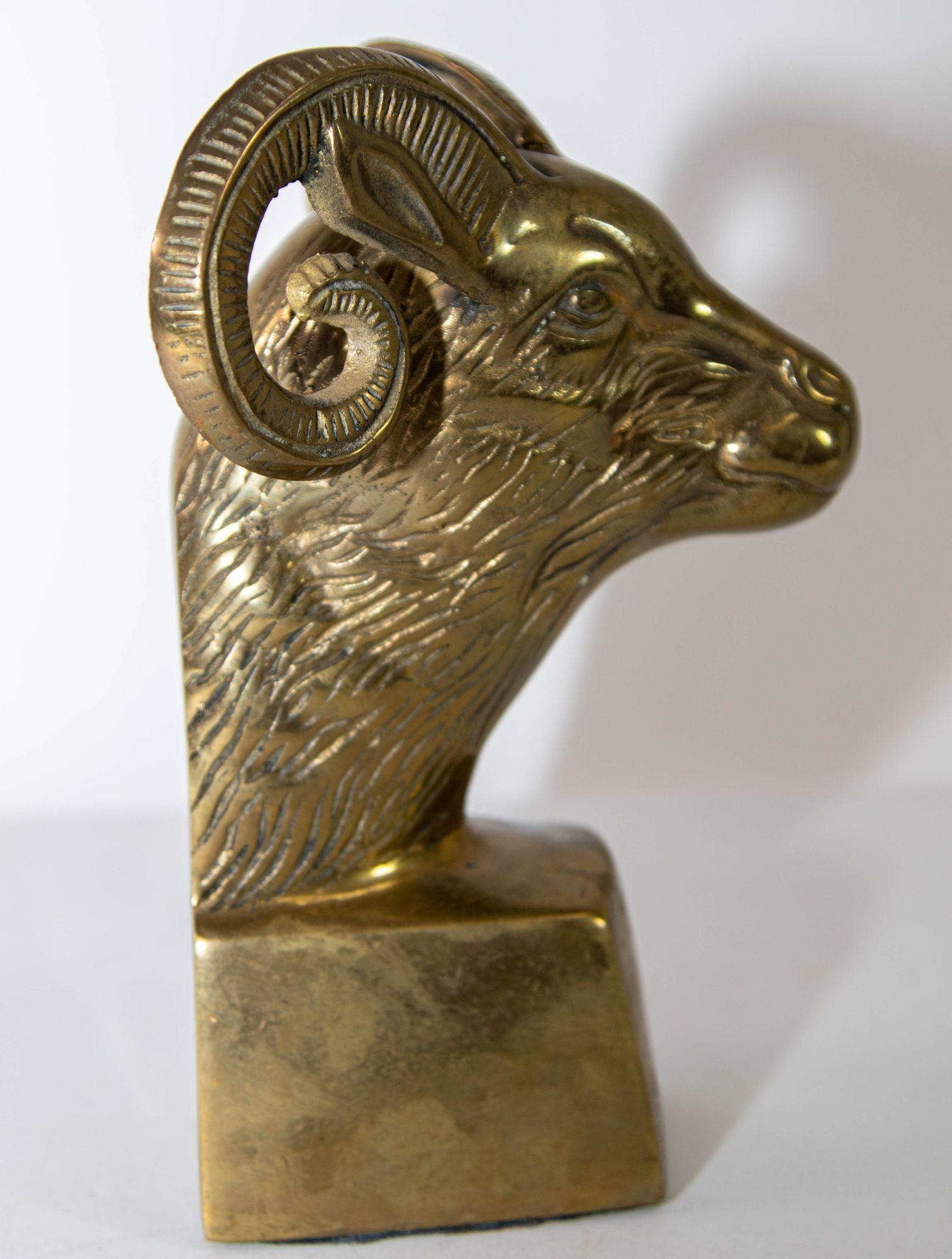 American Vintage Brass Ram Paperweight Bookend 1950s Art Deco Style For Sale