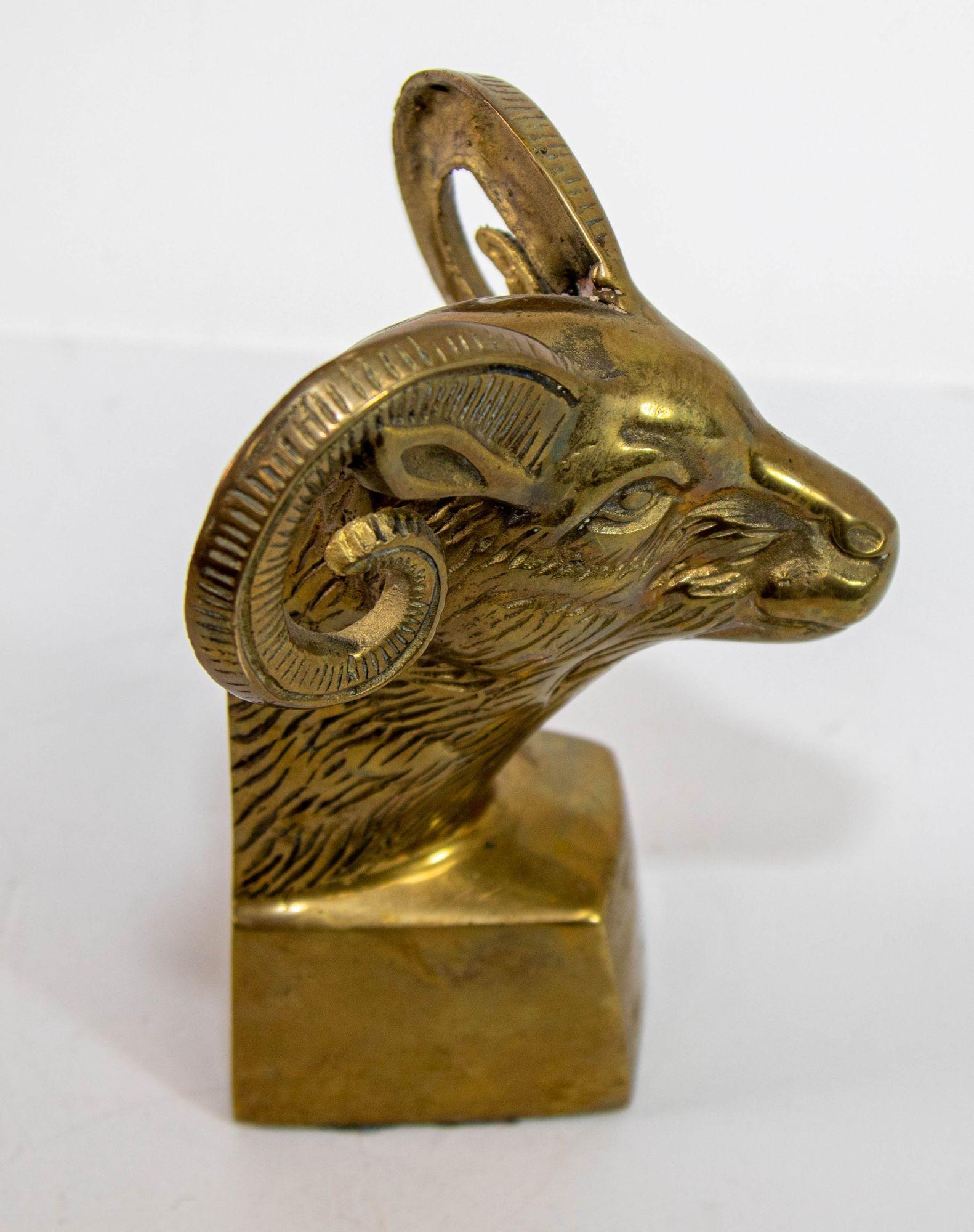 Cast Vintage Brass Ram Paperweight Bookend 1950s Art Deco Style For Sale