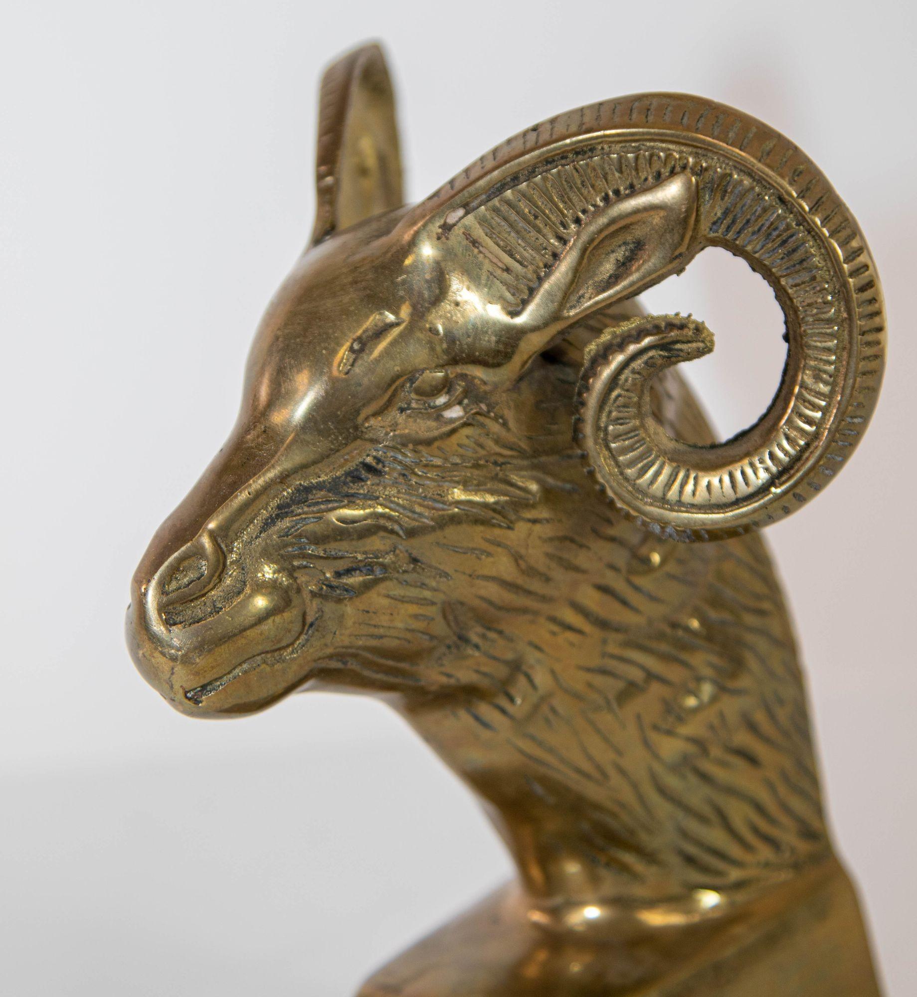 Vintage Brass Ram Paperweight Bookend 1950s Art Deco Style In Good Condition For Sale In North Hollywood, CA