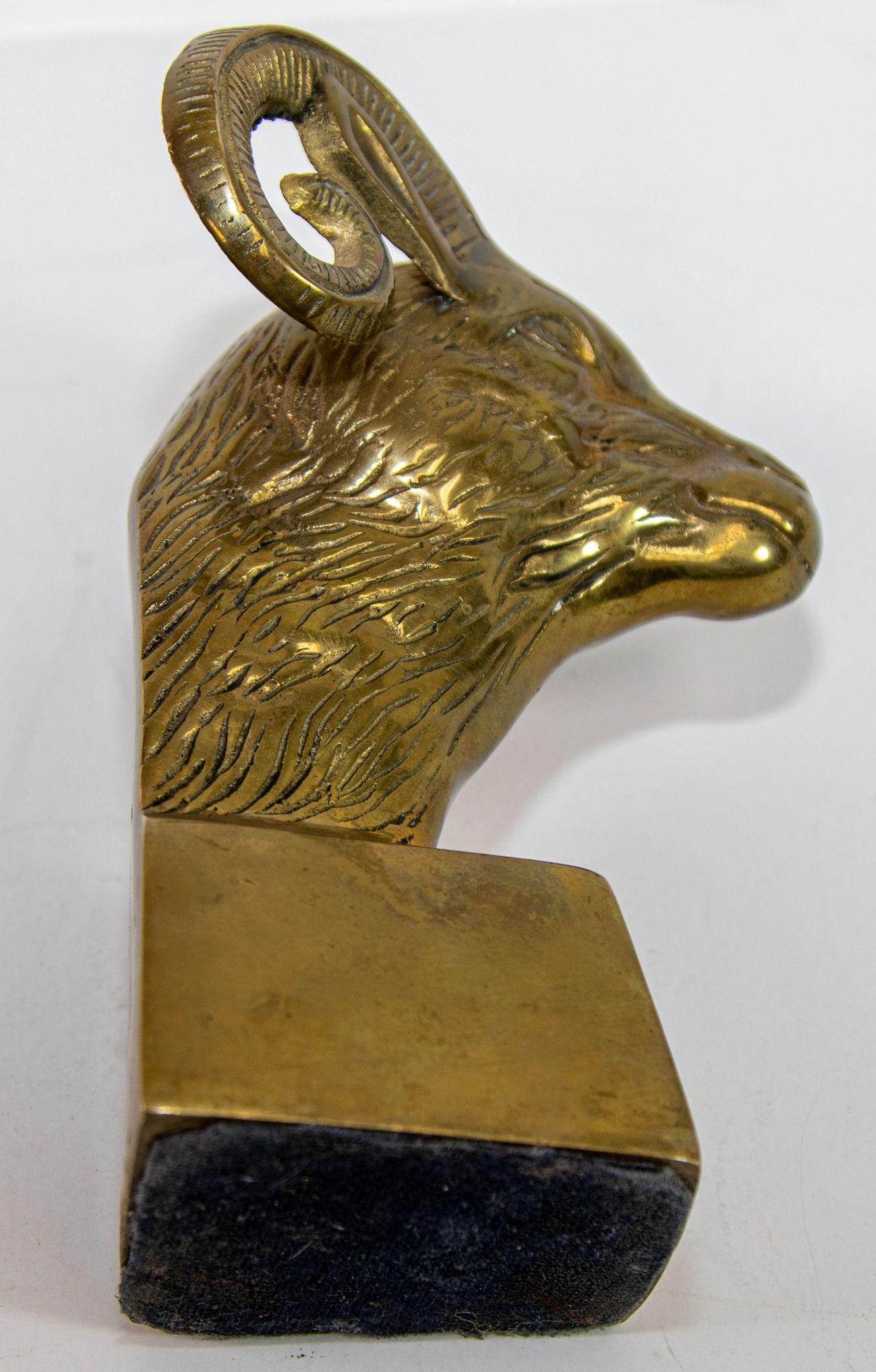 Vintage Brass Ram Paperweight Bookend 1950s Art Deco Style For Sale 1