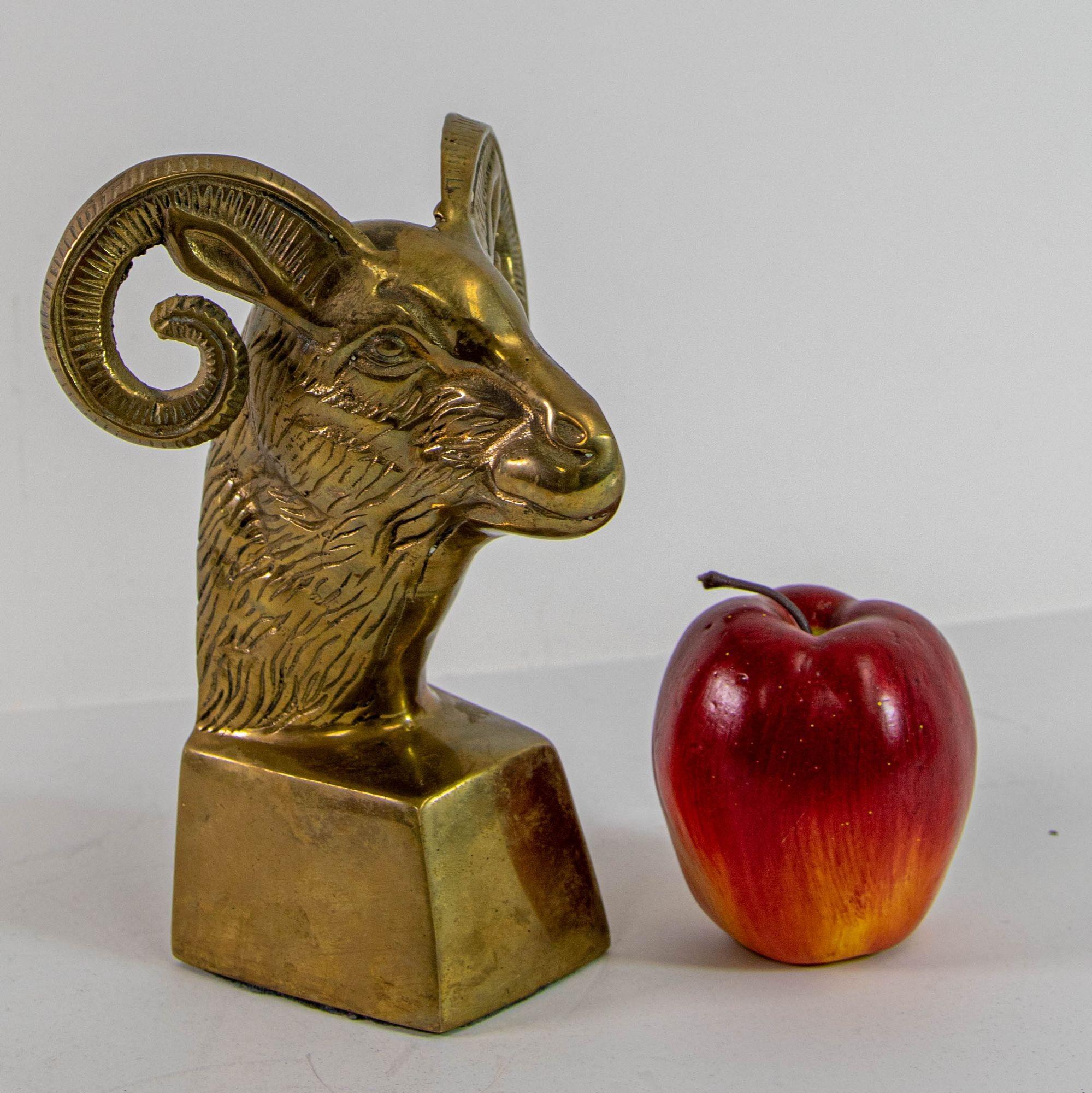 Vintage Brass Ram Paperweight Bookend 1950s Art Deco Style For Sale 3