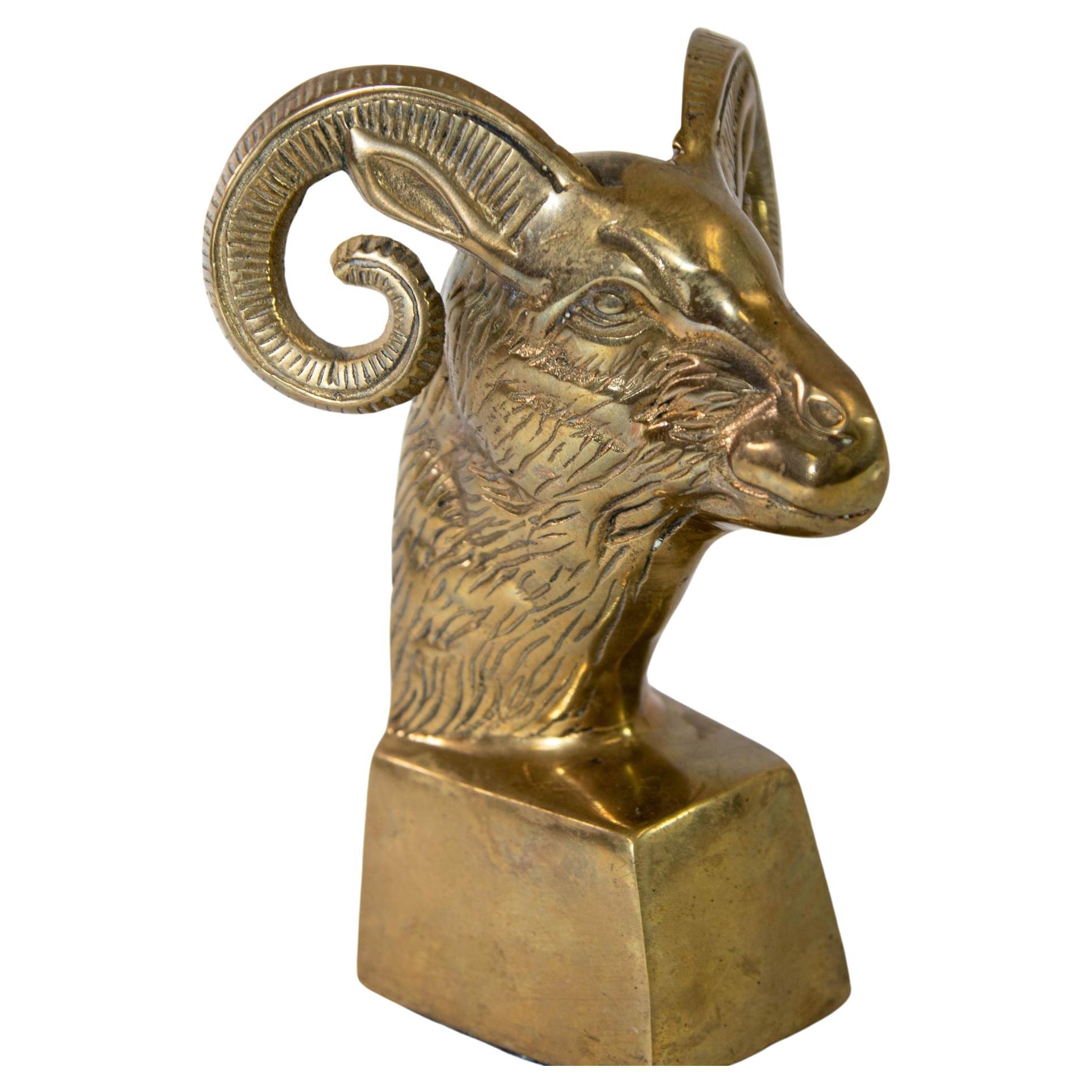 Vintage Brass Ram Paperweight Bookend 1950s Art Deco Style For Sale