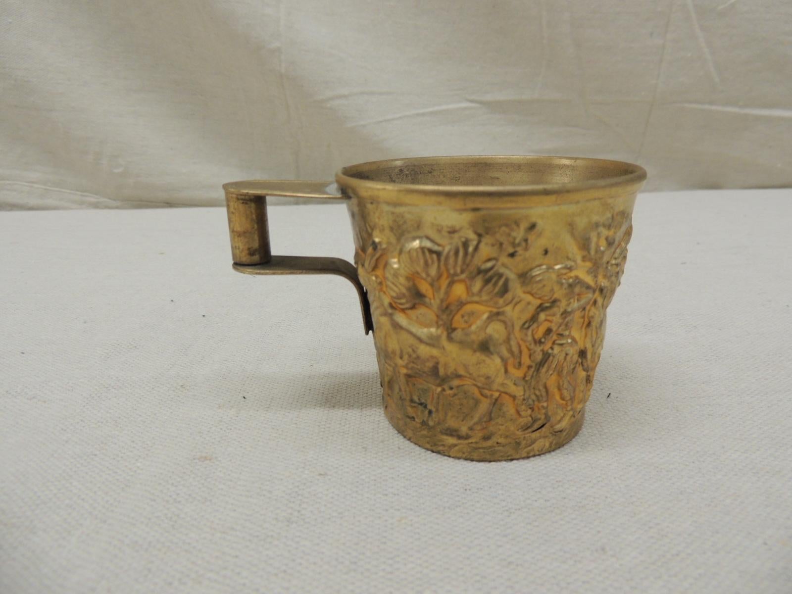 Bohemian Vintage Brass Repoussé Wine Tasting Cup For Sale