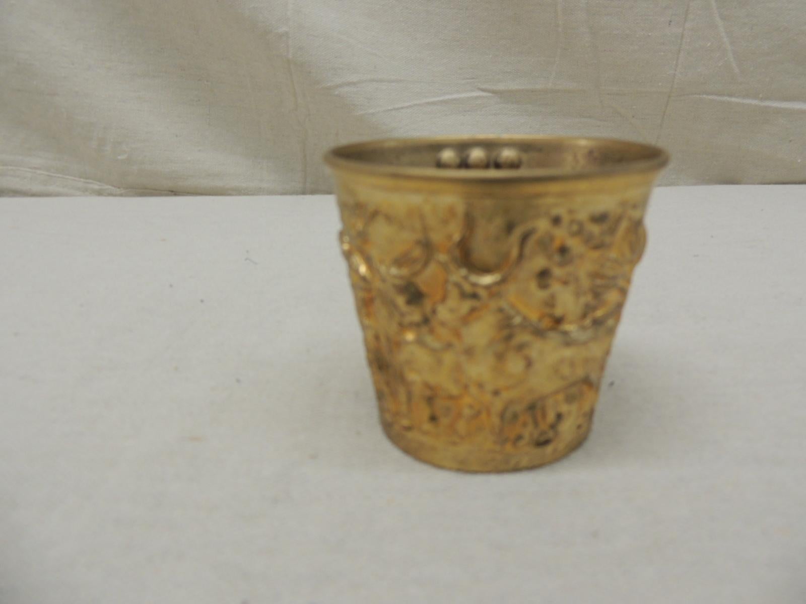 Greek Vintage Brass Repoussé Wine Tasting Cup For Sale
