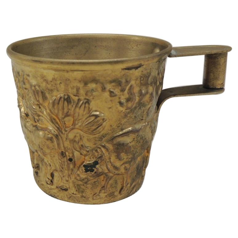 Vintage Brass Repoussé Wine Tasting Cup For Sale