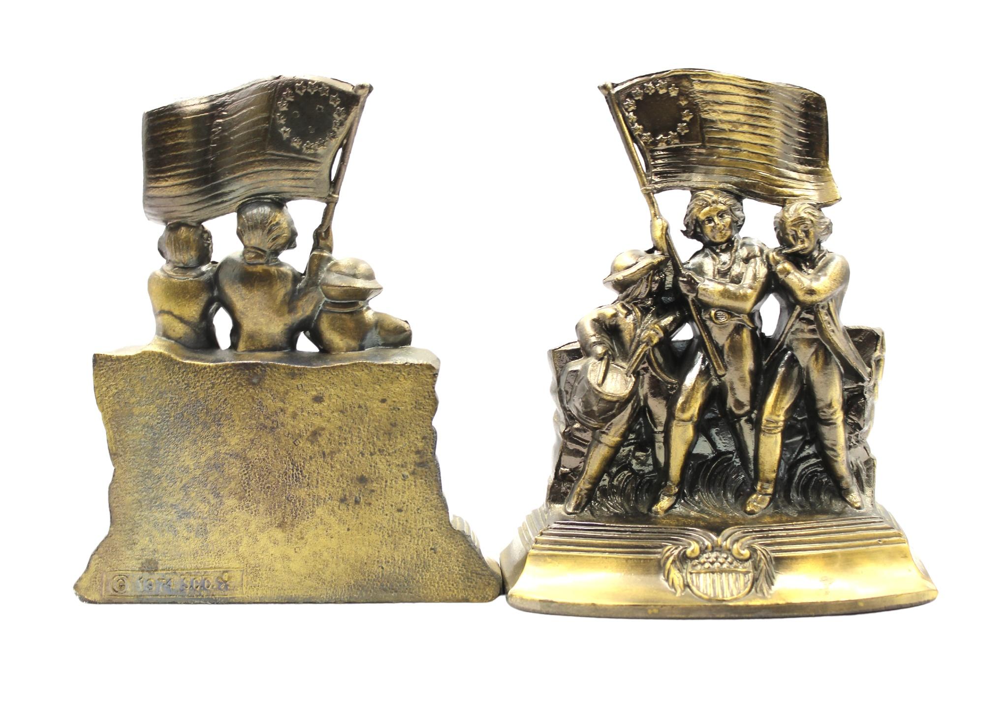 Federal Vintage Brass Revolutionary War Soldiers Bookends by S.C.C., 1974