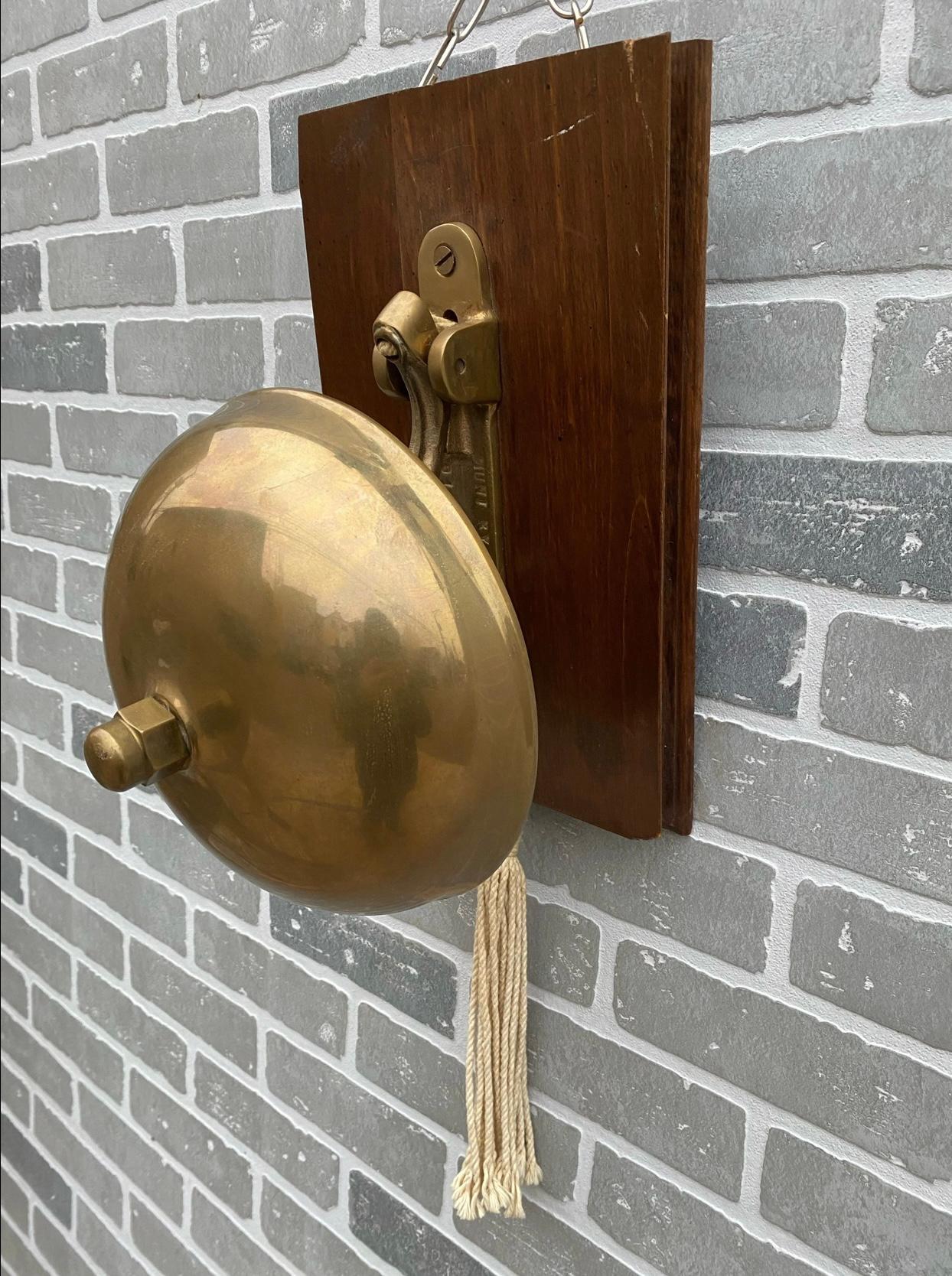 Mid-Century Modern Vintage Brass Ringside Boxing Ring Bell on Wood Plaque