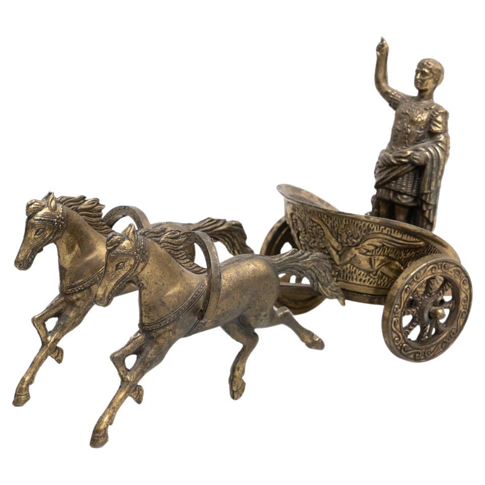 Vintage Brass Roman Chariot Figure circa 1950 For Sale