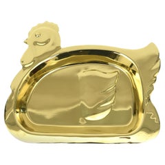 Vintage Brass Rooster Tray Modern Barware Signed 1984