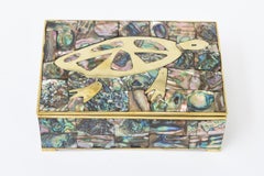 Vintage Brass, Rosewood and Abalone Hinged Turtle Box Restored, Hallmarked MCM