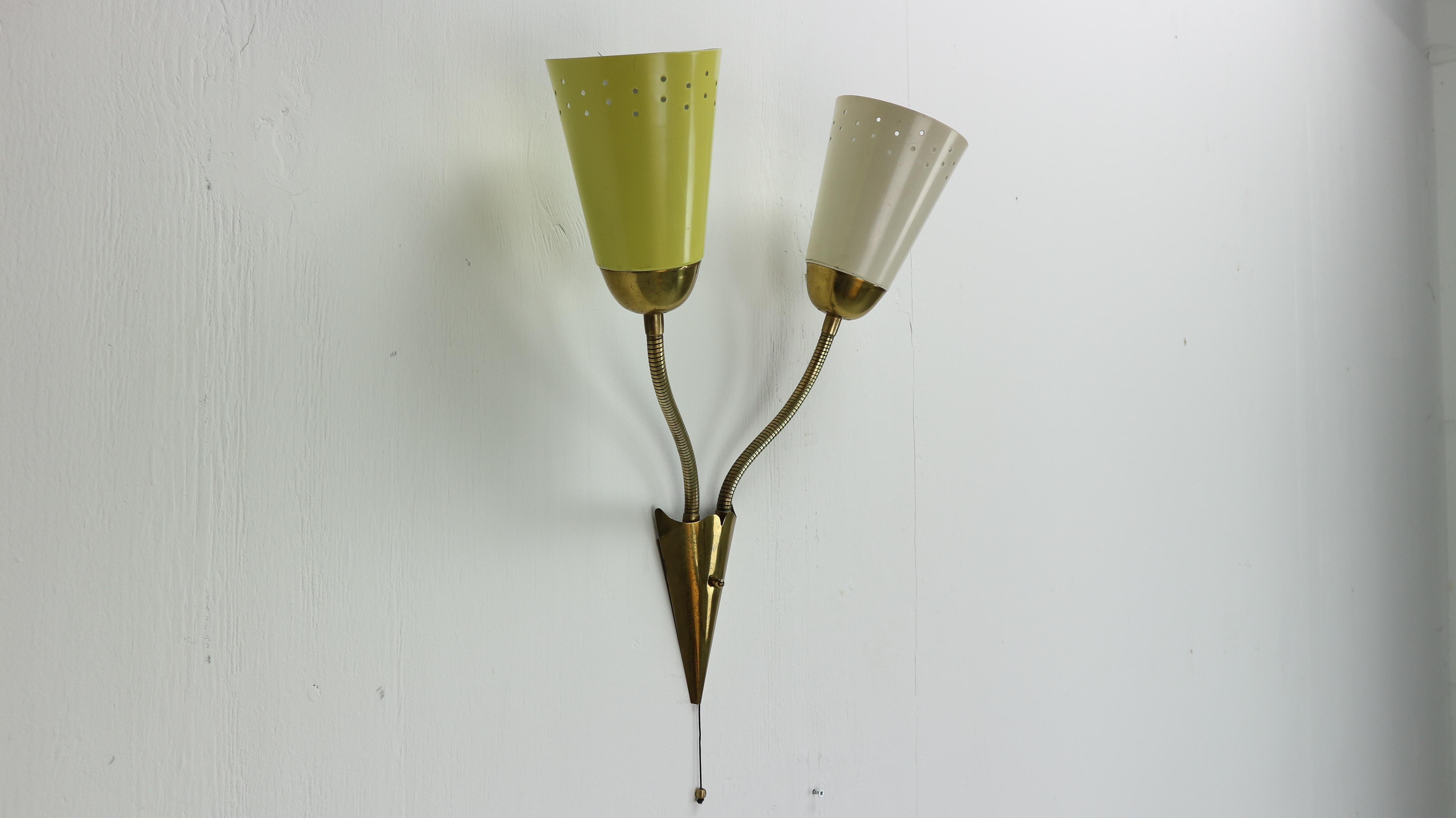 Vintage Brass Rotatable and Perforated Wall Lamp, France- 1950's  In Good Condition In The Hague, NL