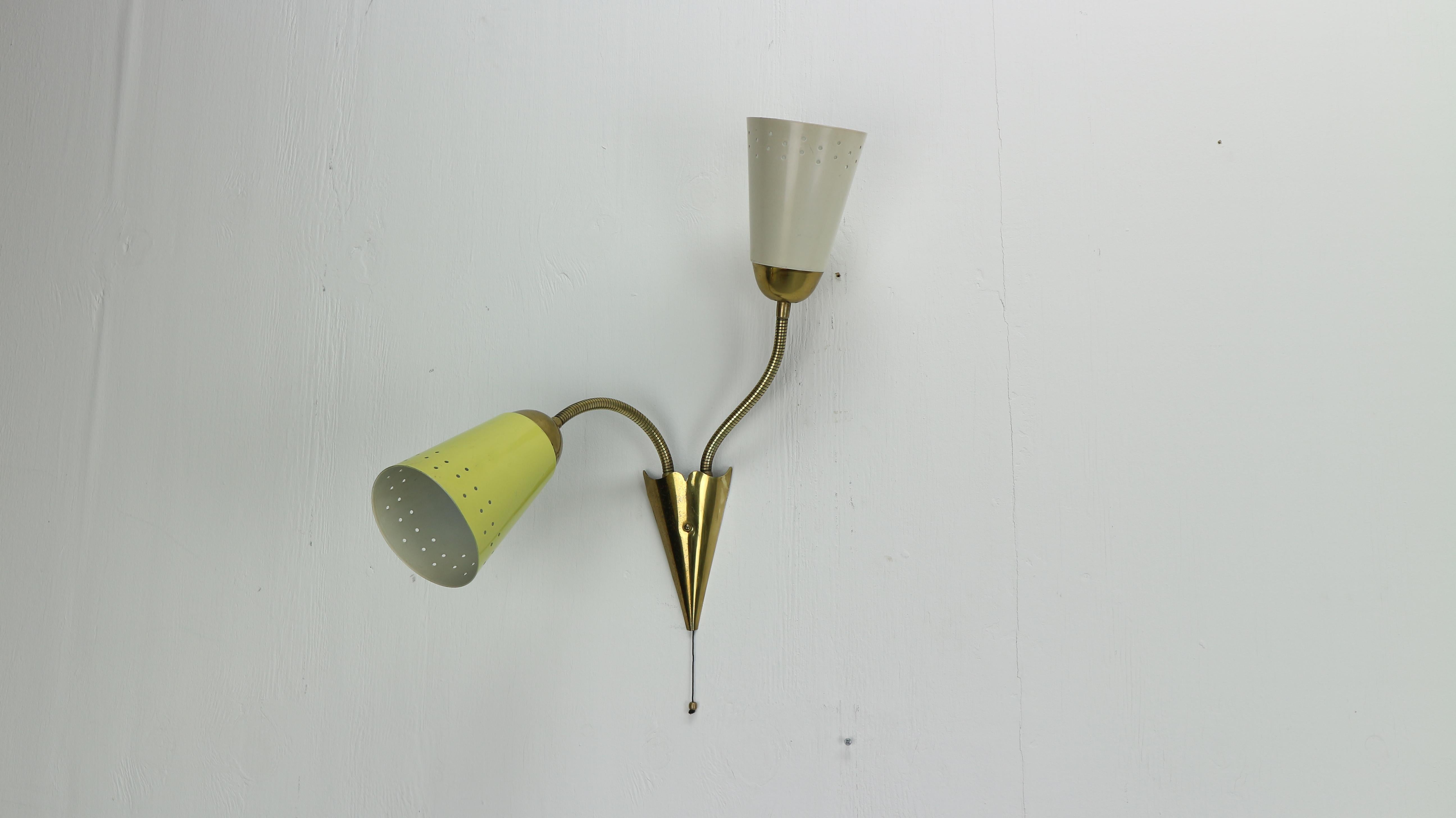 Mid-20th Century Vintage Brass Rotatable and Perforated Wall Lamp, France- 1950's 