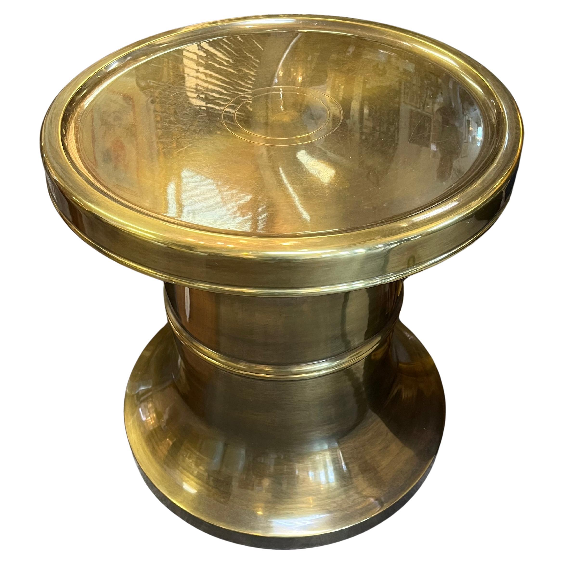 Vintage brass round low end table by Mastercraft For Sale