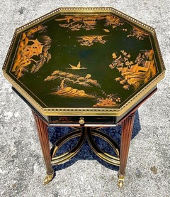 Vintage Brass Running Rail and Chinoiserie Octogon Side Table