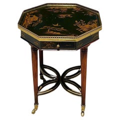 Vintage Brass Running Rail and Chinoiserie Octogon Side Table