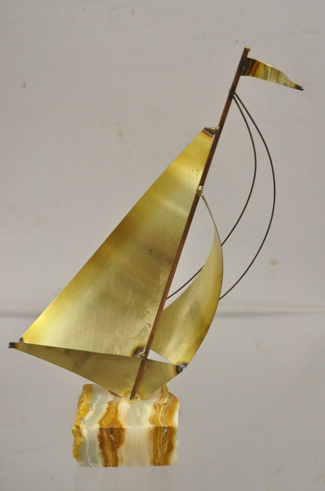 Vintage Brass Sailboat Mid-Century Modern Sculpture Jere Demot, 3 Pc Set In Good Condition For Sale In Philadelphia, PA