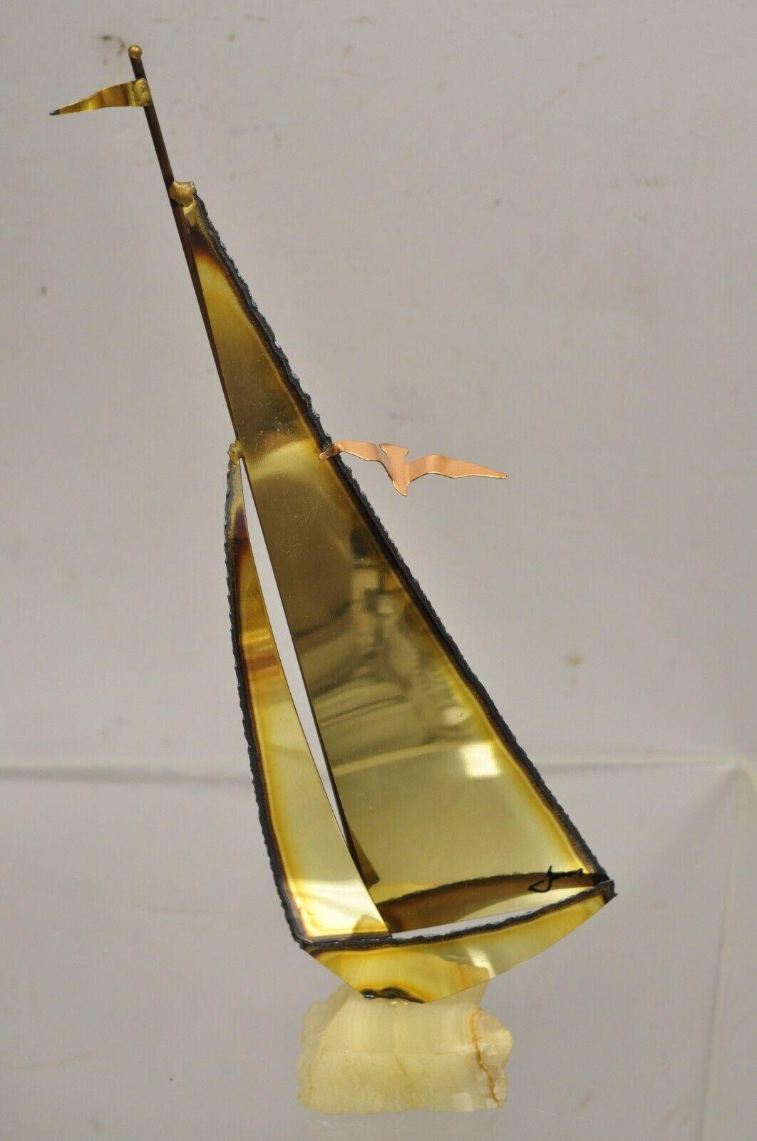 Vintage Brass Sailboat Mid-Century Modern Sculpture Jere Demot, 3 Pc Set For Sale 1