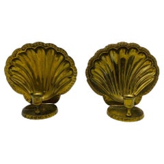 Vintage Brass Scallop Shell Candle Holder Sconces
