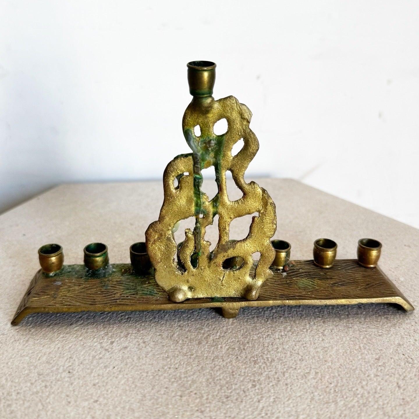Indian Vintage Brass Sculpted “Shalom” Menorah/Chanukia For Sale