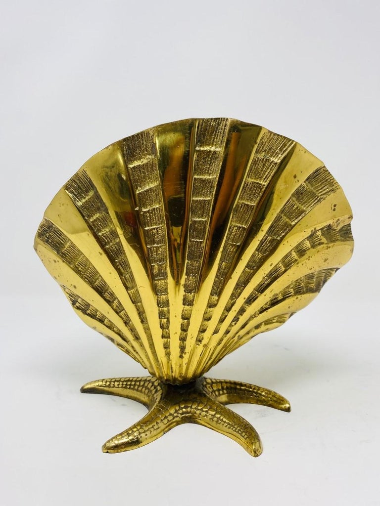 Hollywood Regency Vintage Brass Seashell Cachepot Jardinière Plant Holder For Sale