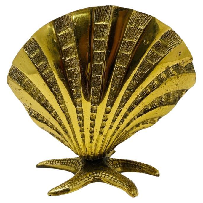 Vintage Brass Seashell Cachepot Jardinière Plant Holder For Sale