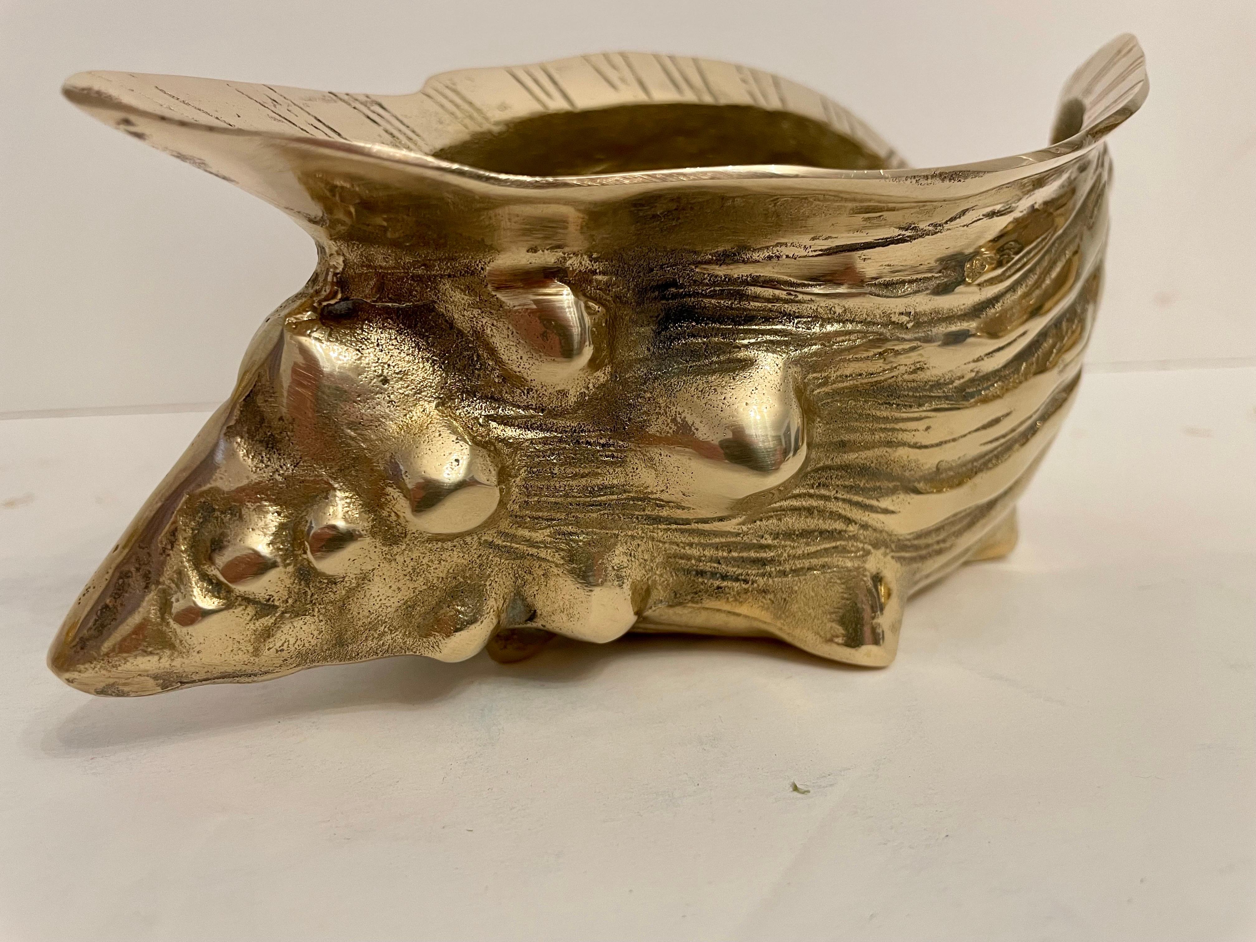 Cast Vintage  Brass Seashell Planter For Sale