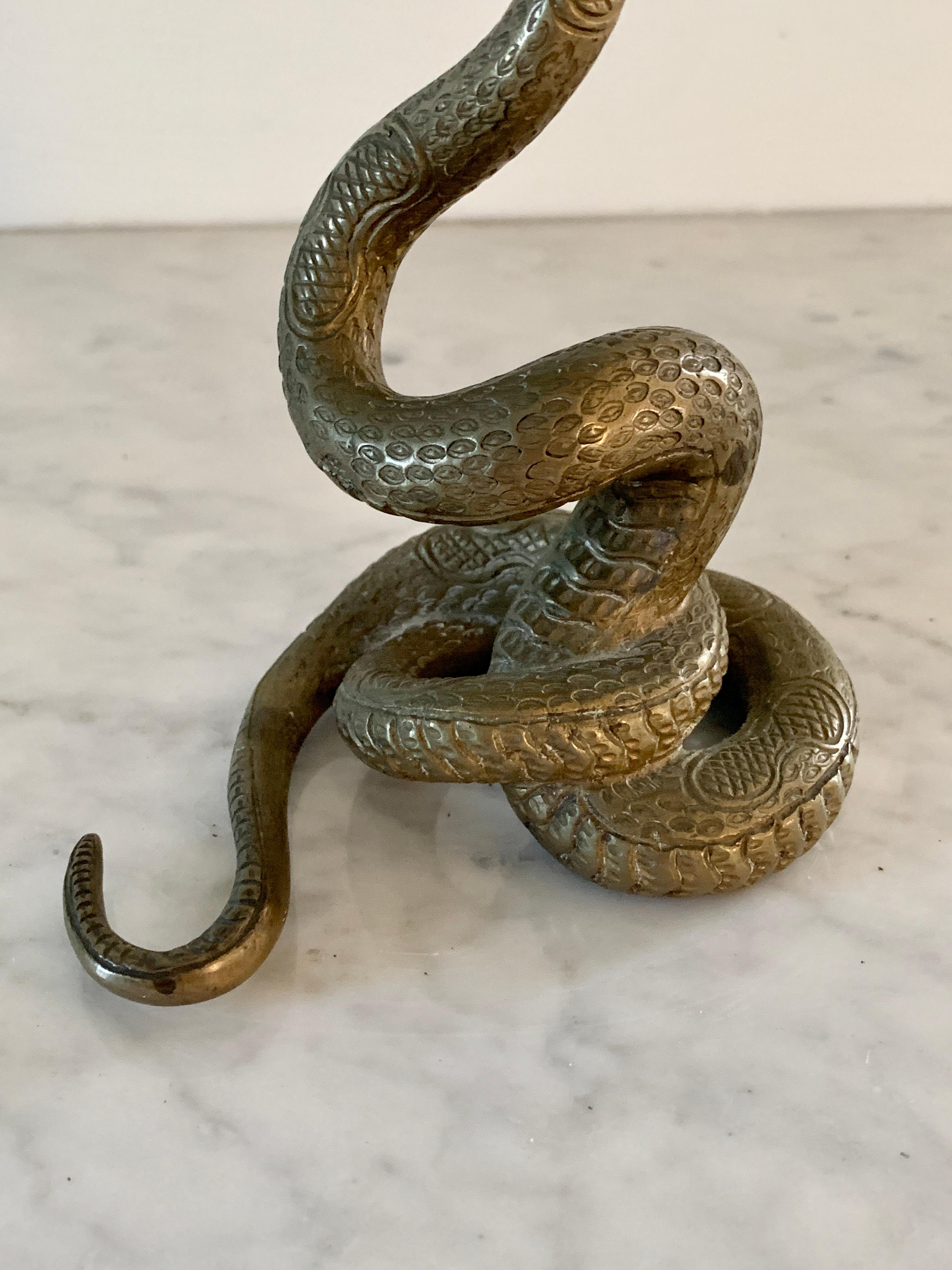 Neoclassical Vintage Brass Serpent Snake Candle Holder For Sale