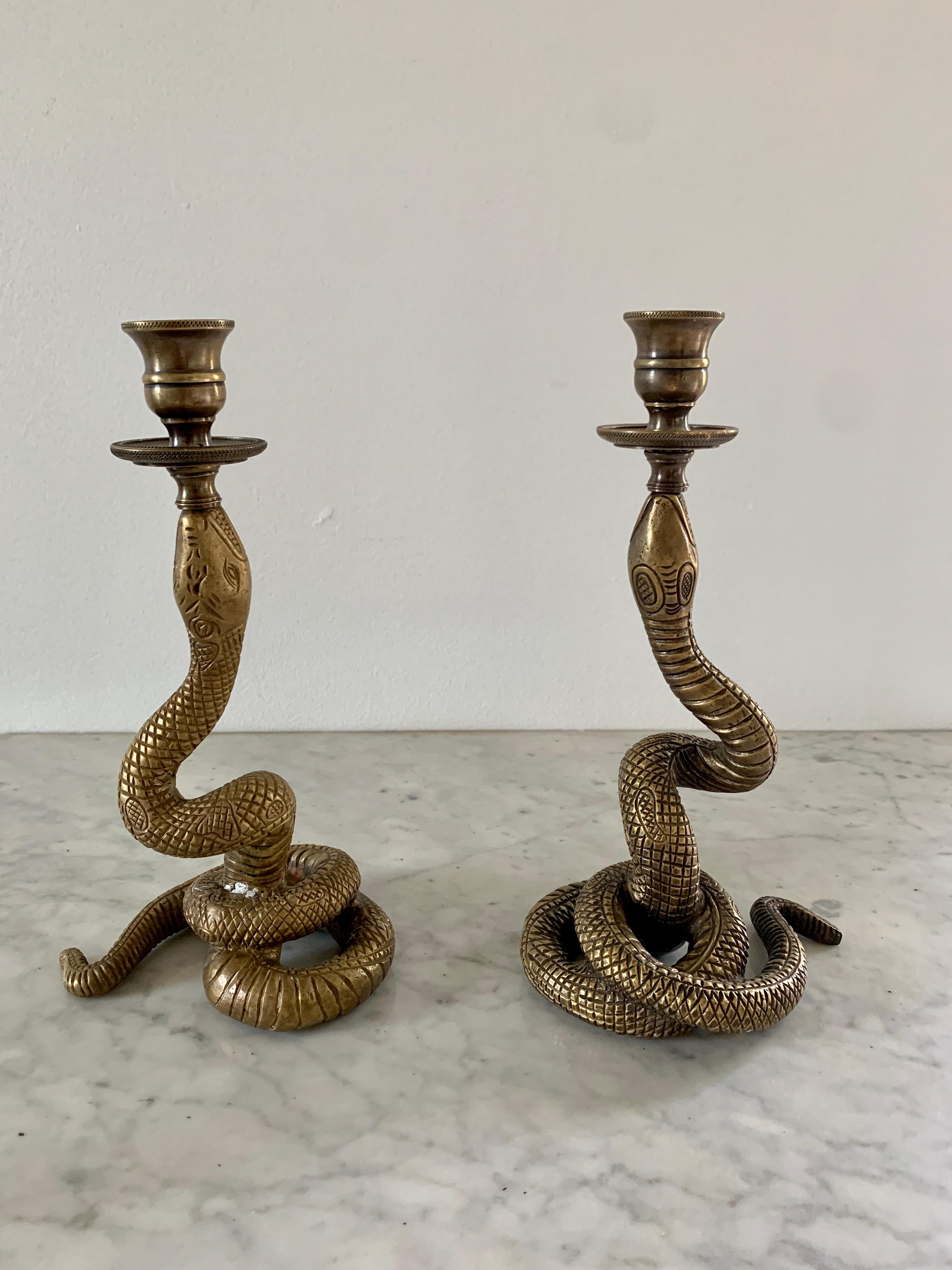 Vintage Brass Serpent Snake Candle Holders, Pair 2