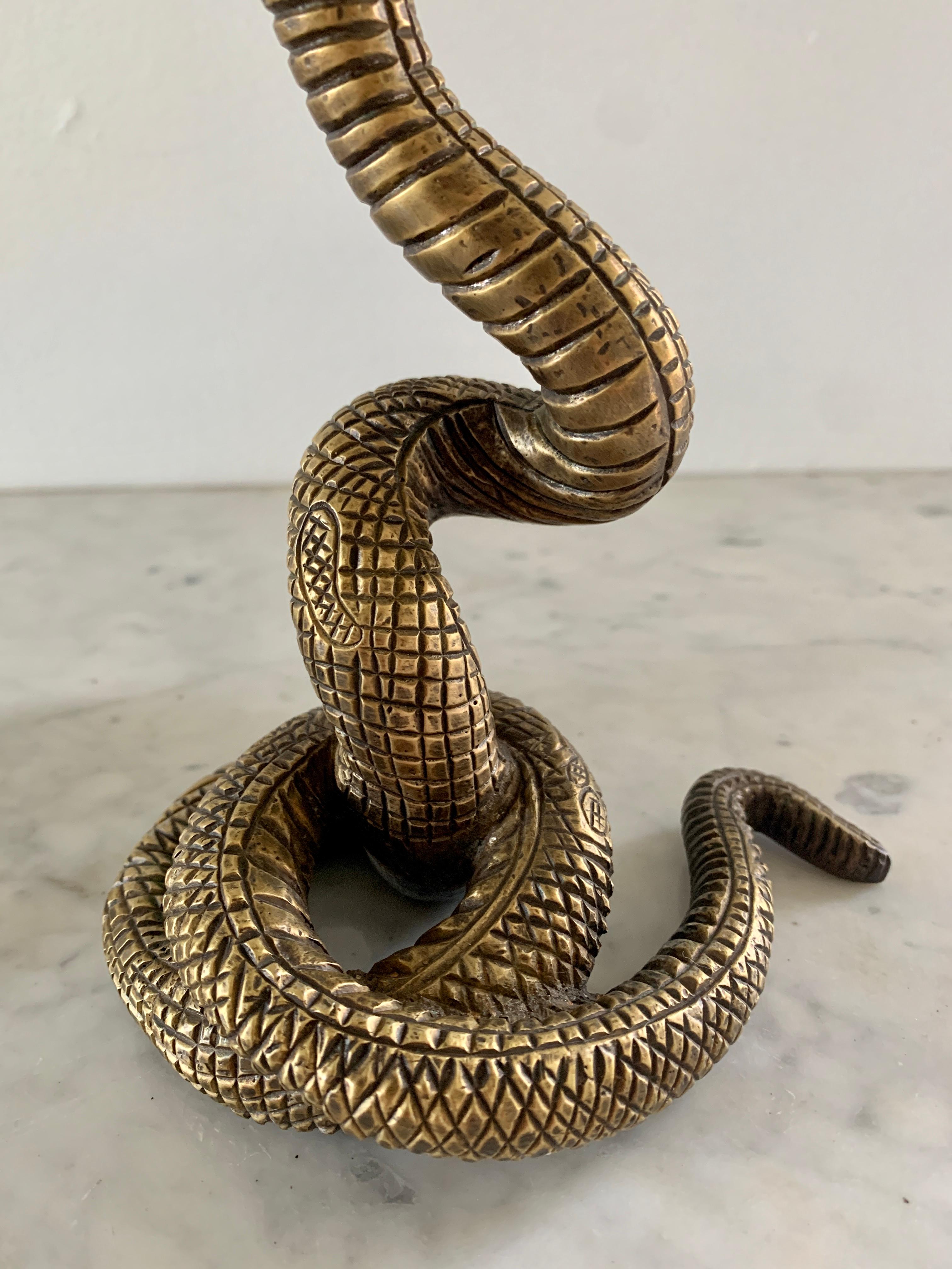 Vintage Brass Serpent Snake Candle Holders, Pair 3