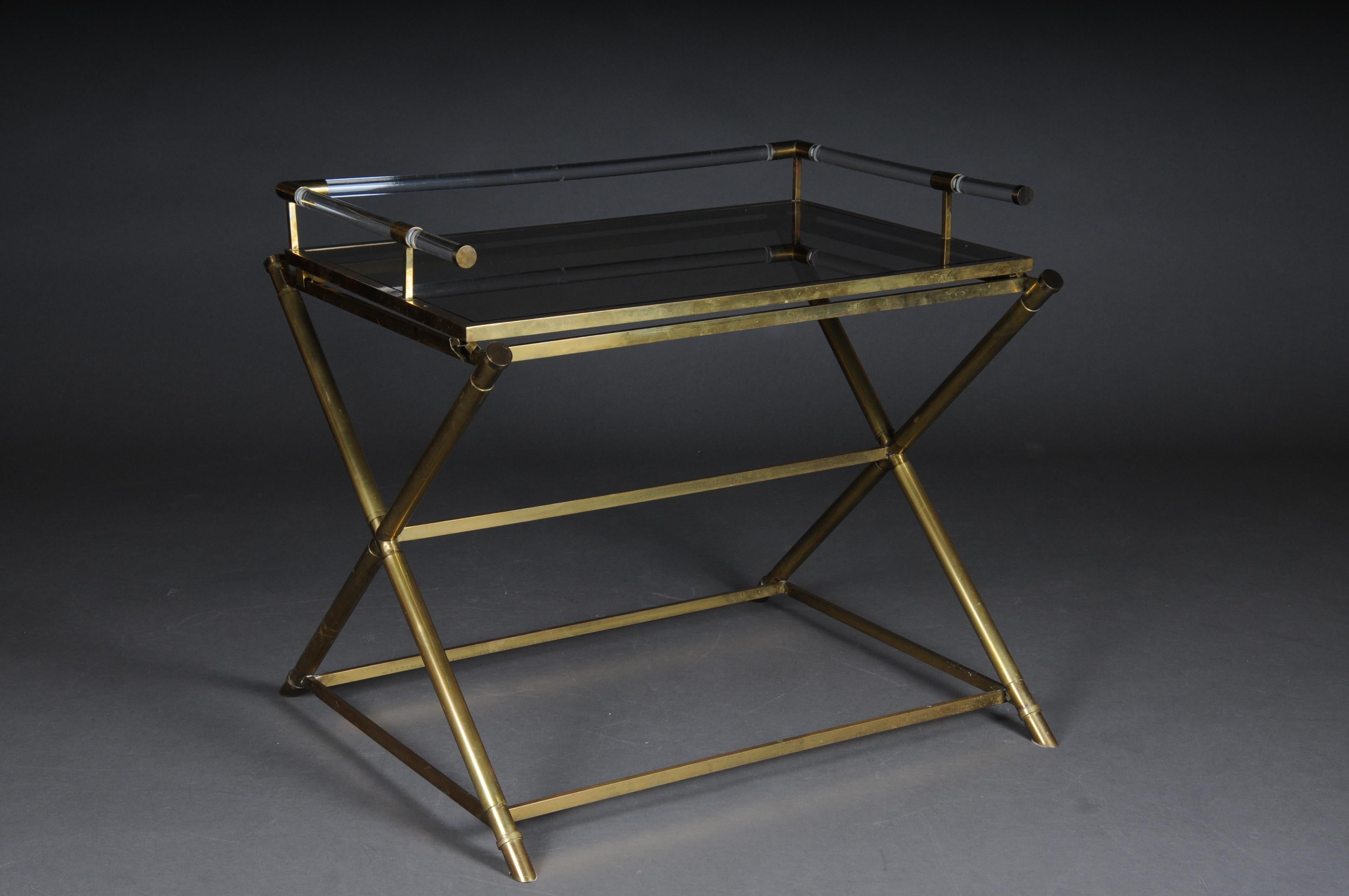 Polished Vintage Brass Serving Table / Butler Tray Criss Cross