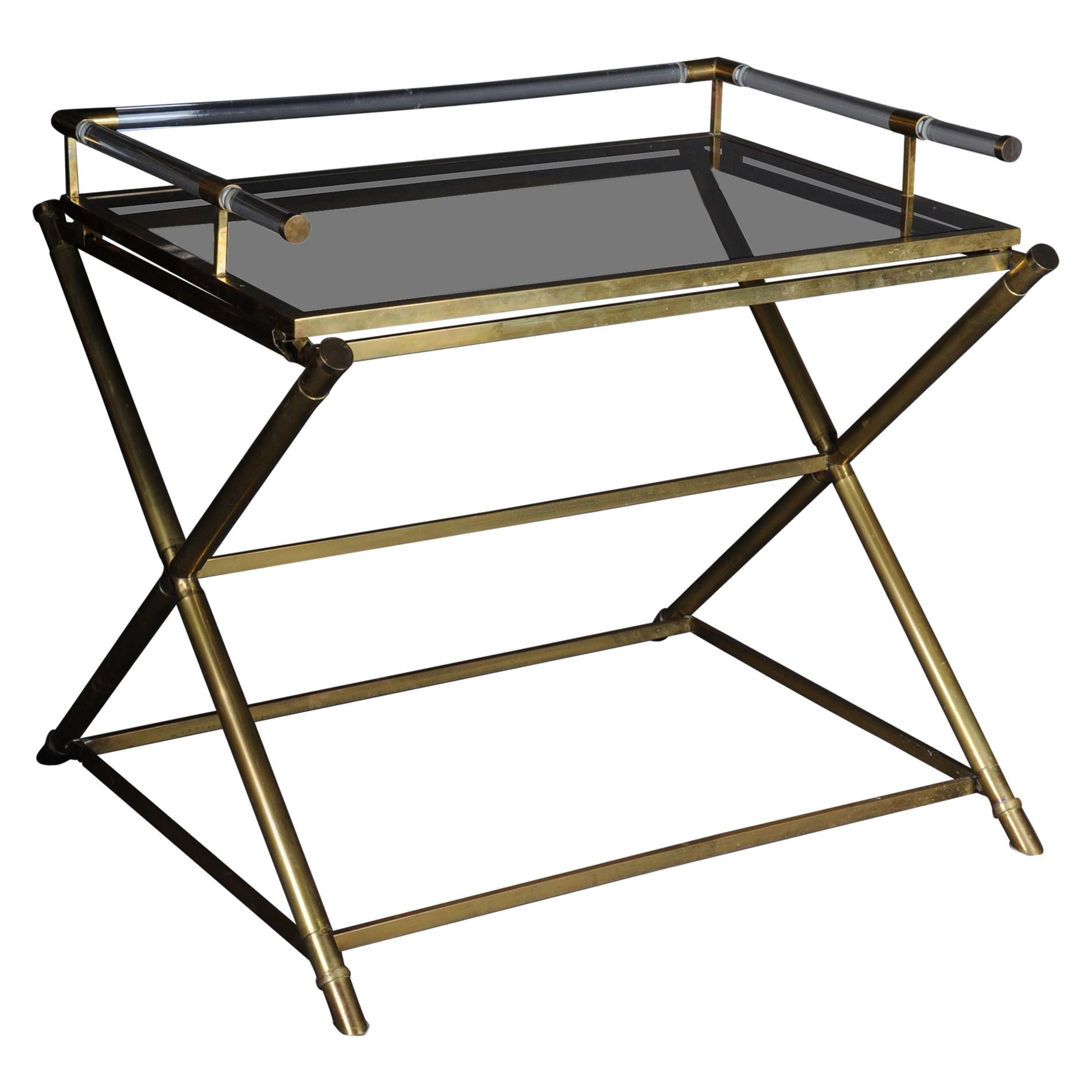 Vintage Brass Serving Table / Butler Tray Criss Cross