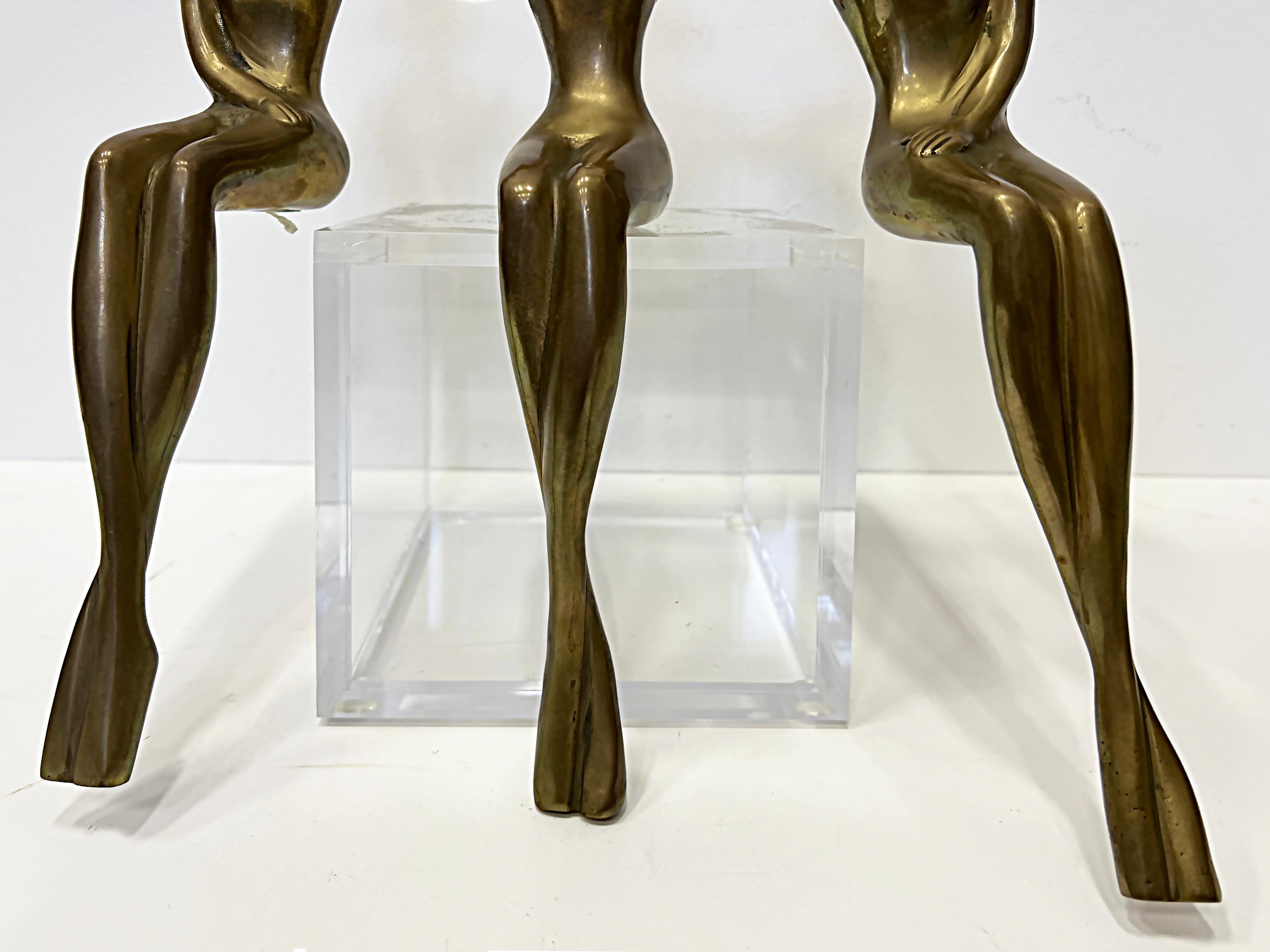 Vintage Brass Shelf Sitter Figural Sculpture, 3 Nude Women In Good Condition In Miami, FL