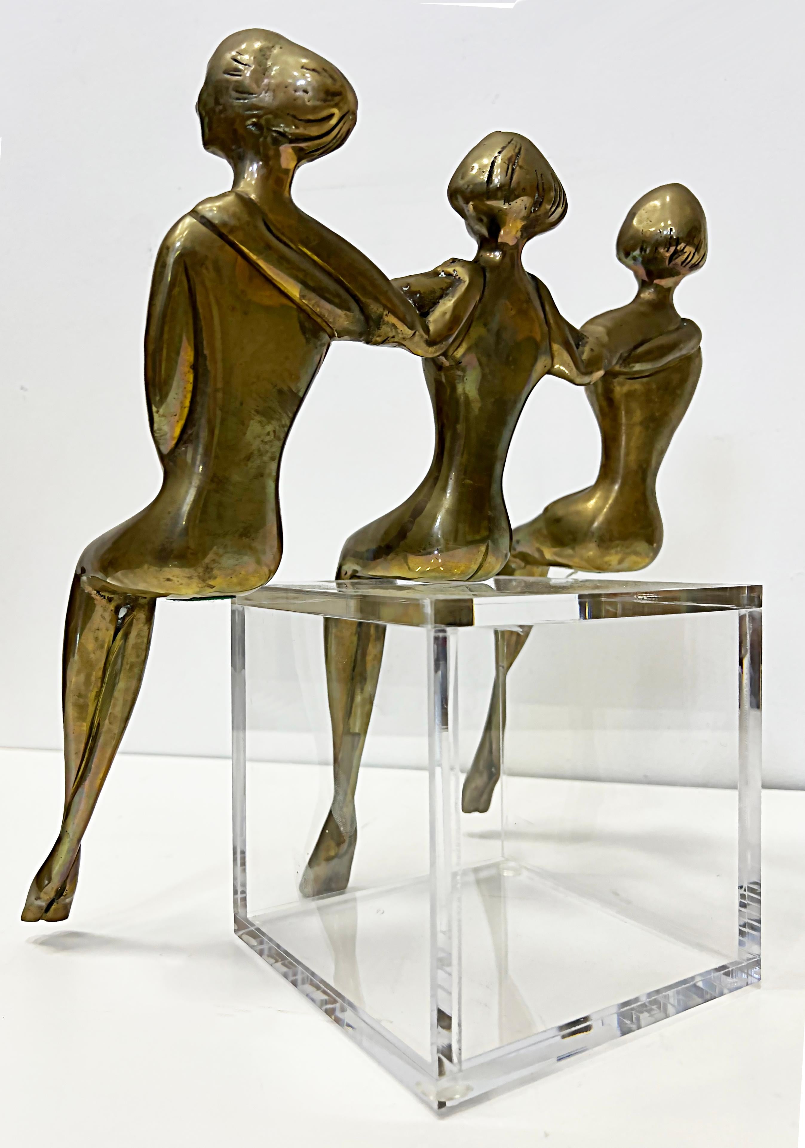 20th Century Vintage Brass Shelf Sitter Figural Sculpture, 3 Nude Women